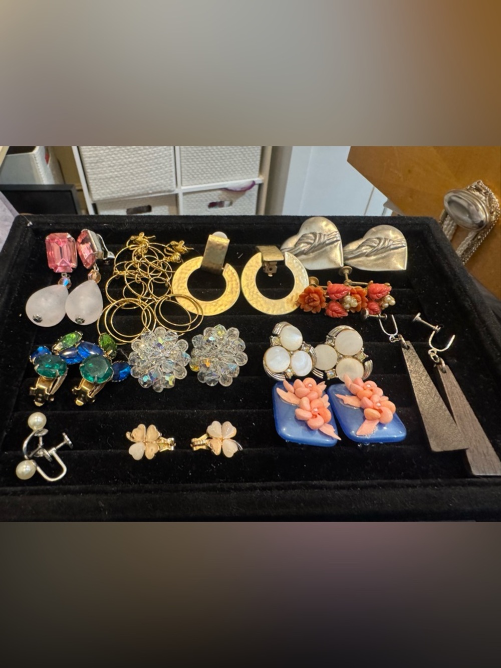 Large Lot of Statement Earrings - Coral & Blue Floral Accents All CLIPS